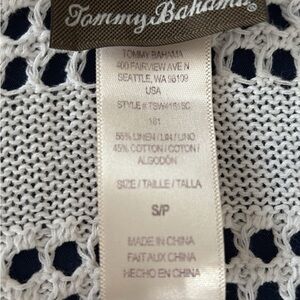 Tommy Bahama Cream Crochet Knit Top with Navy Underlay